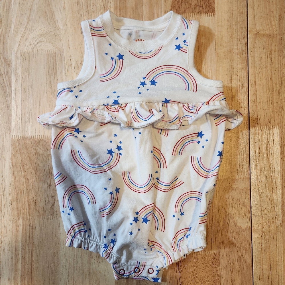 Baby Girl's Sunsuit Style Onesie with Rainbows and Stars